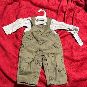 Carter's Olive Dinosaur Overalls with Gray Shirt